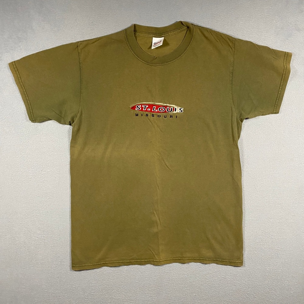 Anvil T-Shirt Mens Large Green St. Louis Missouri Graphic Short Sleeve Cotton